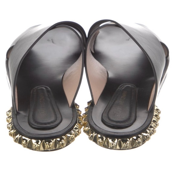 Stuart Weitzman black leather slides, with studded embellishment - Picture 3 of 4